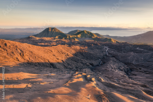 View of the surrounding landscape and the sea from Dukono volcano, Halmahera, Indonesia photo