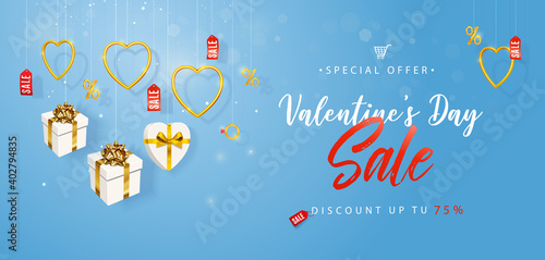 Valentine's Day Sale. Horizontal banner, flyer, poster, cover. Promotion and shopping template or background for Love and Valentine's day concept. Vector illustration