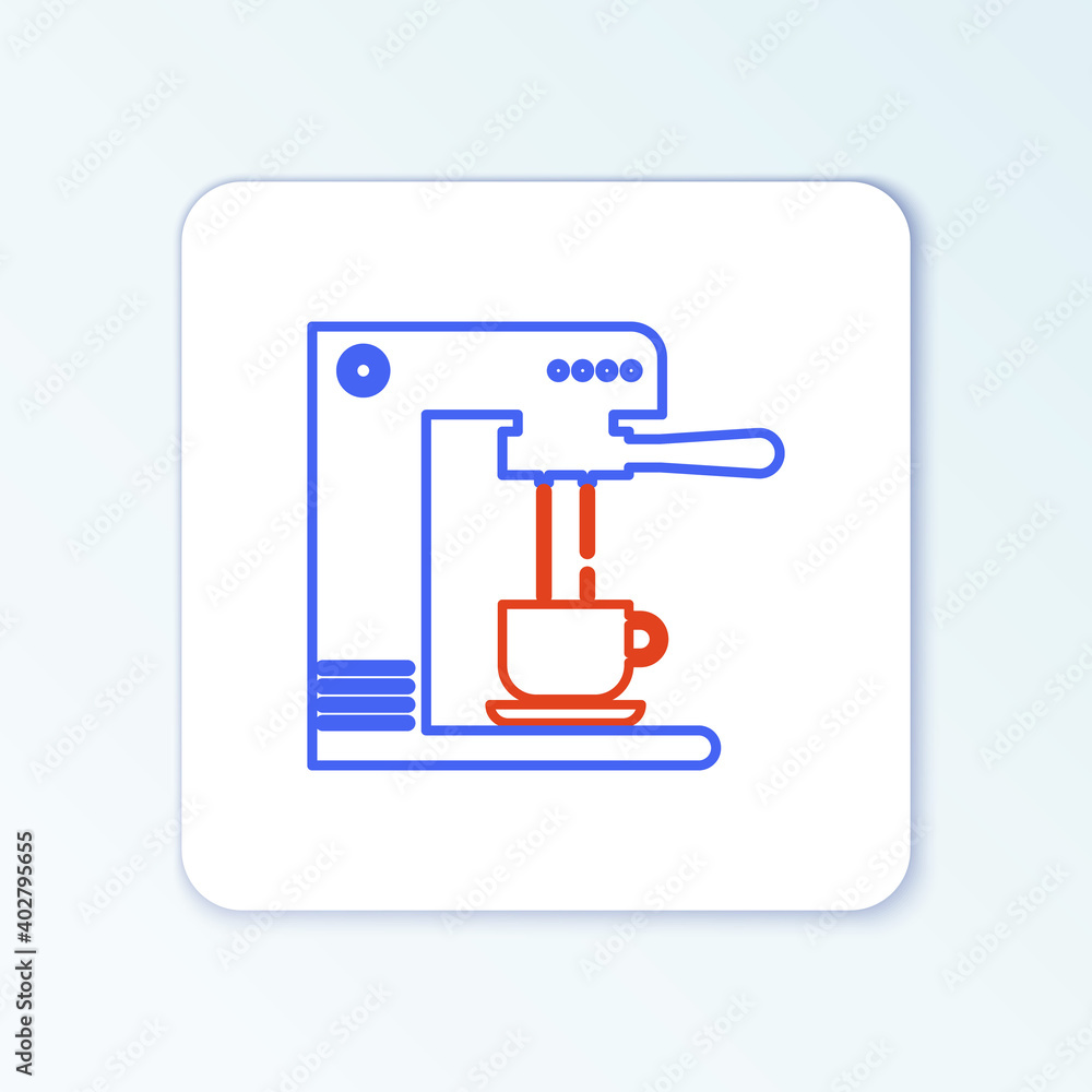 Line Coffee machine and coffee cup icon isolated on white background. Colorful outline concept. Vector. Line Coffee machine and coffee cup icon isolated on white background. Colorful outline concept. Vector.