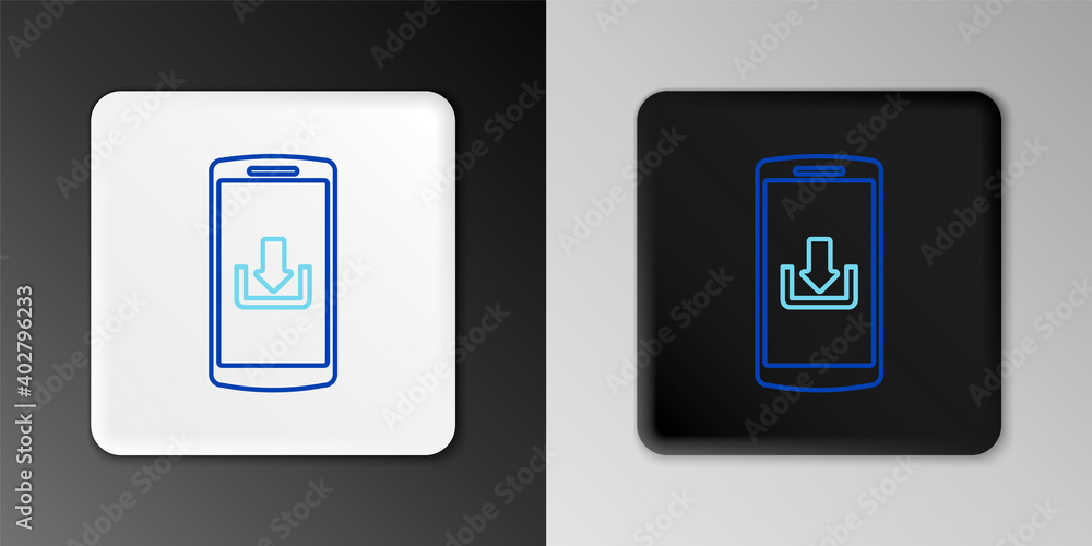 Line Smartphone with download icon isolated on grey background. Colorful outline concept. Vector. Line Smartphone with download icon isolated on grey background. Colorful outline concept. Vector.