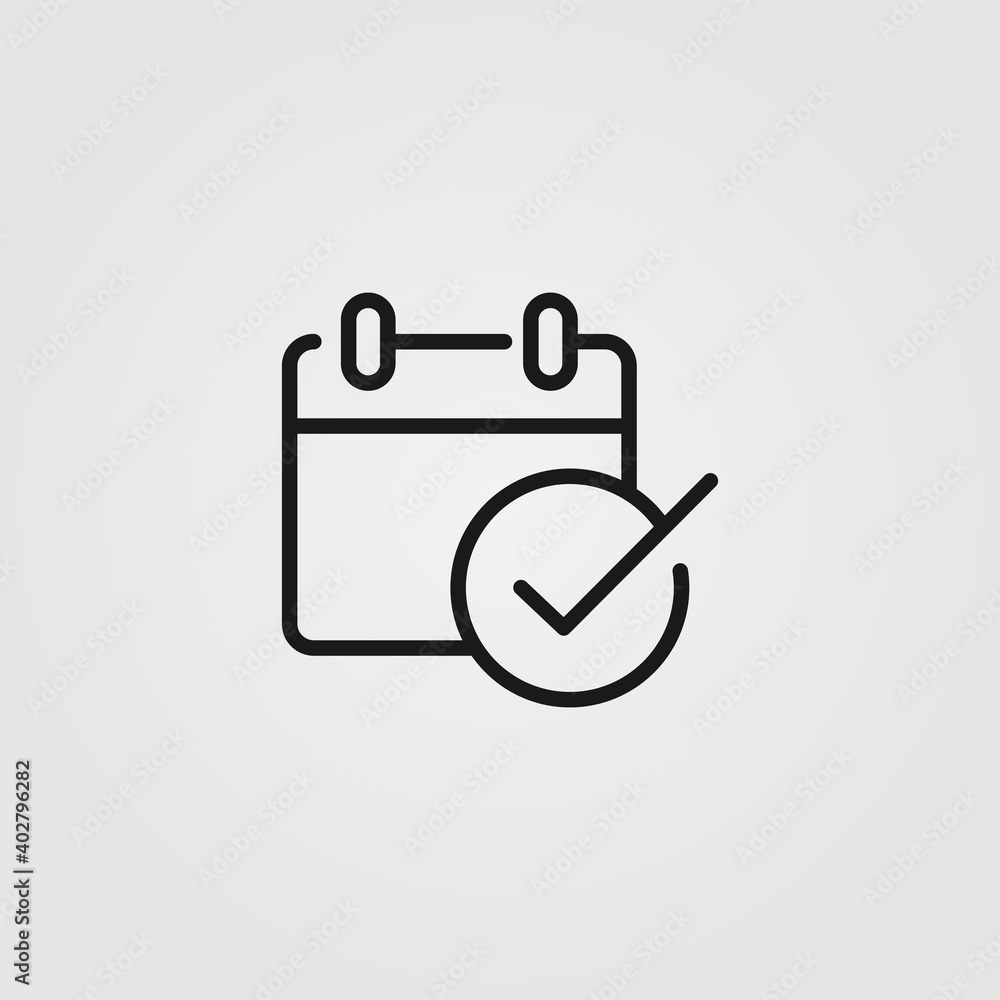 Illustration of calendar with check mark icon. Event, appointment confirmation sign. Web site page and mobile app design element. Illustration of calendar with check mark icon. Event, appointment confirmation sign. Web site page and mobile app design element.