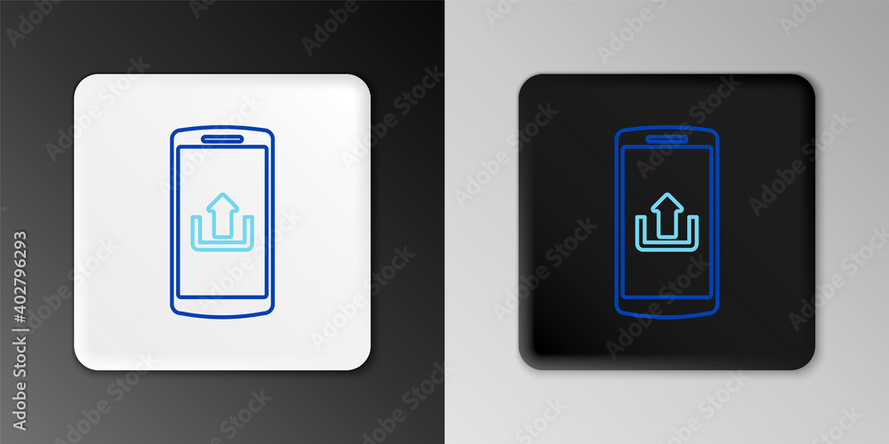 Line Smartphone with upload icon isolated on grey background. Colorful outline concept. Vector. Line Smartphone with upload icon isolated on grey background. Colorful outline concept. Vector.