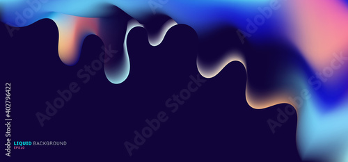 Abstract liquid or fluid gradient color shape flowing on dark blue background