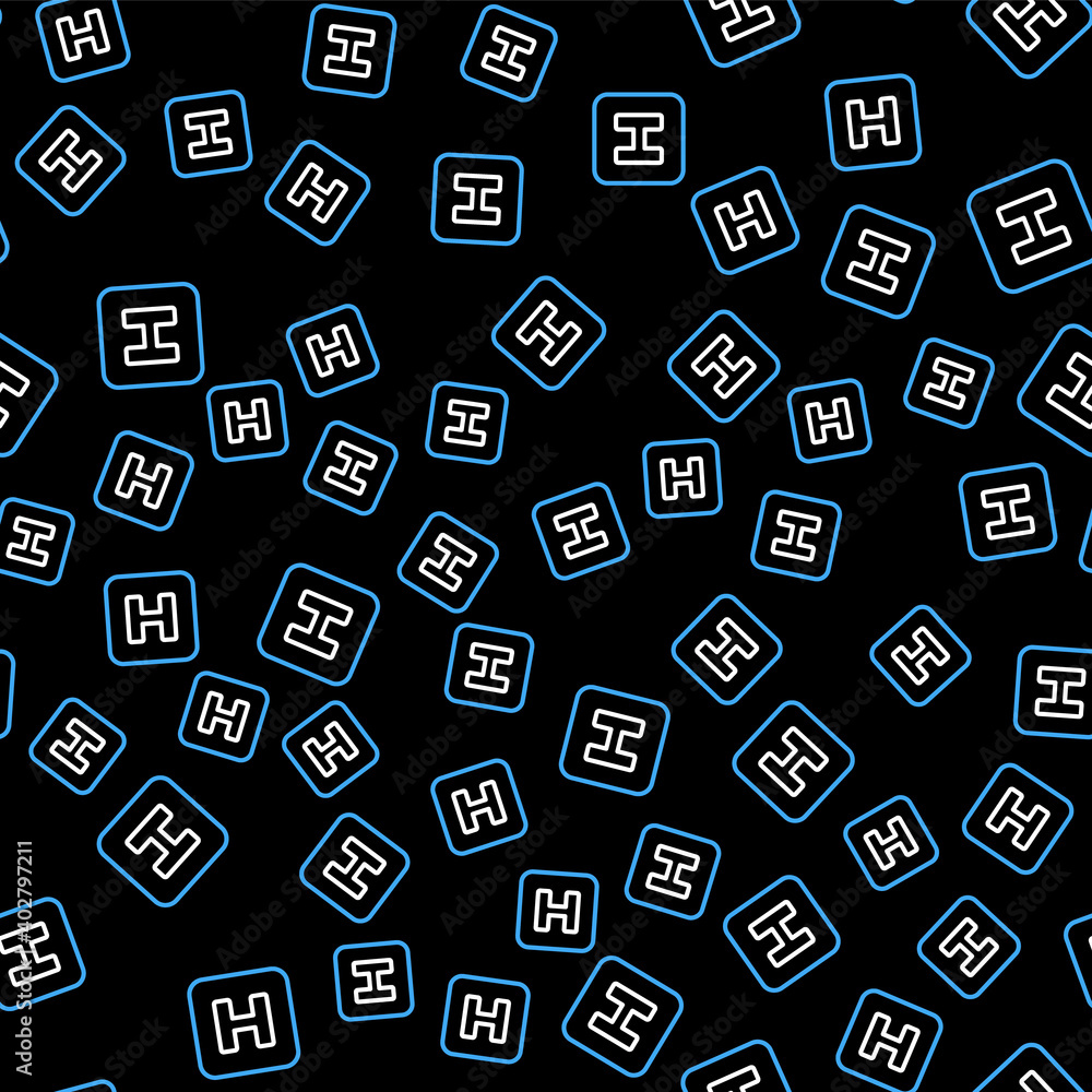 Line Hospital sign icon isolated seamless pattern on black background. Vector. Line Hospital sign icon isolated seamless pattern on black background. Vector.