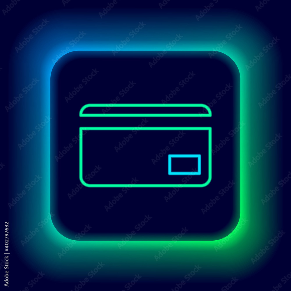 Glowing neon line Credit card icon isolated on black background. Online payment. Cash withdrawal. Financial operations. Shopping sign. Colorful outline concept. Vector. Glowing neon line Credit card icon isolated on black background. Online payment. Cash withdrawal. Financial operations. Shopping sign. Colorful outline concept. Vector.