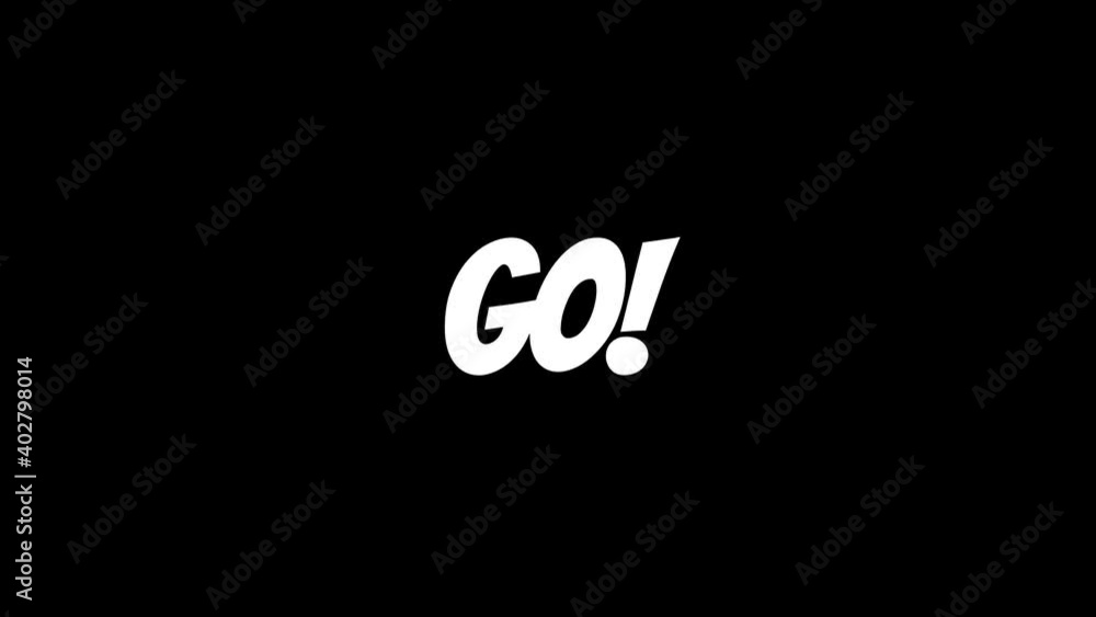 Ready, set, go! Countdown, deduction to start. Simple 4K animation on black background.