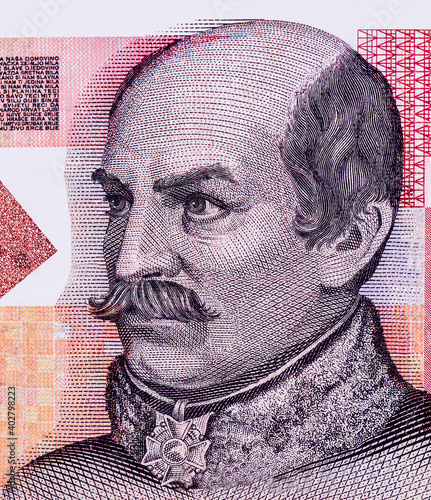 Josip Jelacic, Portrait from Croatia 20 Kuna 2001 Banknotes.. photo