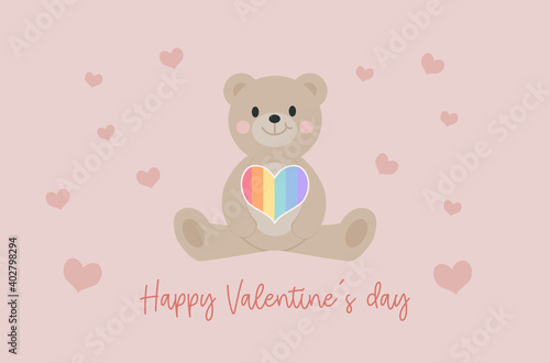 Cute teddy bear character with rainbow heart for LGBTQ.