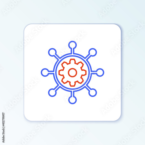 Line Project management icon isolated on white background. Hub and spokes and gear solid icon. Colorful outline concept. Vector.