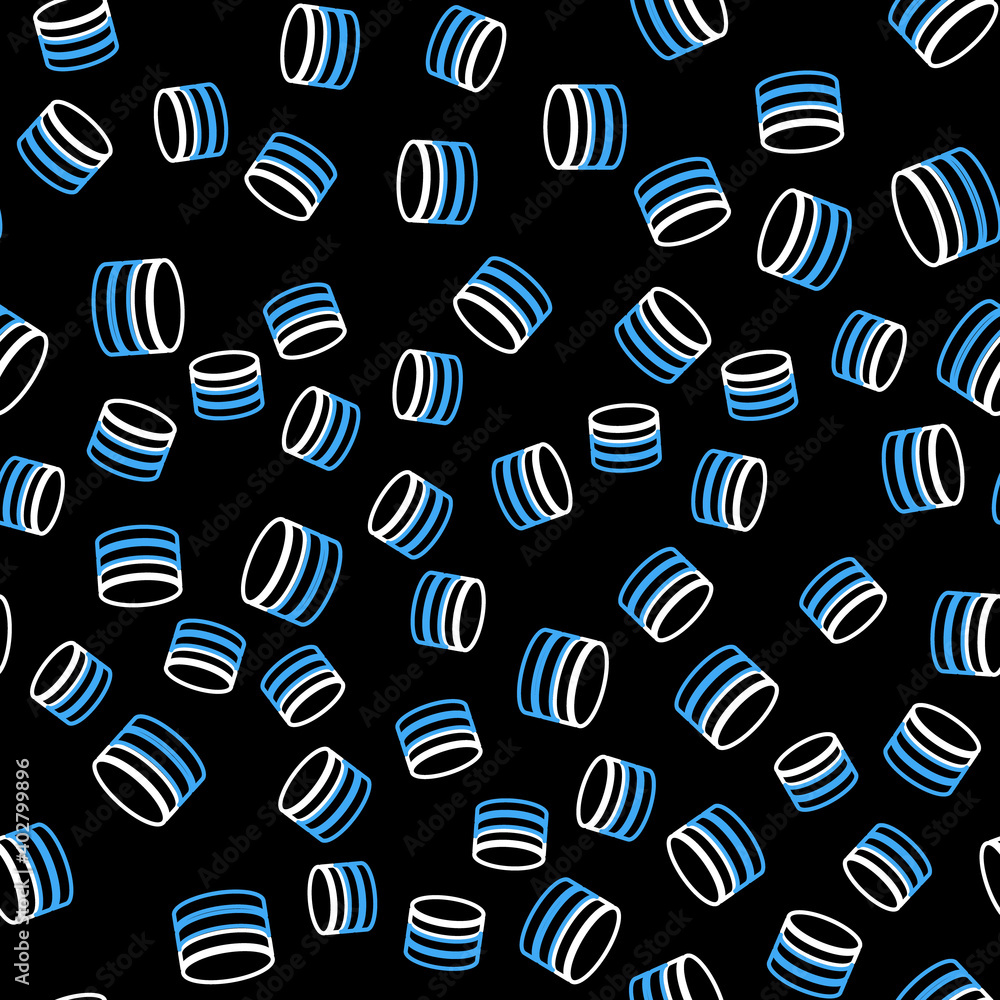 Line Database icon isolated seamless pattern on black background. Network databases, disc with progress bar. Backup concept. Vector. Line Database icon isolated seamless pattern on black background. Network databases, disc with progress bar. Backup concept. Vector.