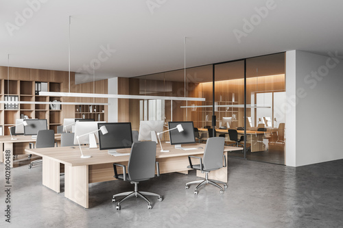 Wooden and white open space office corner