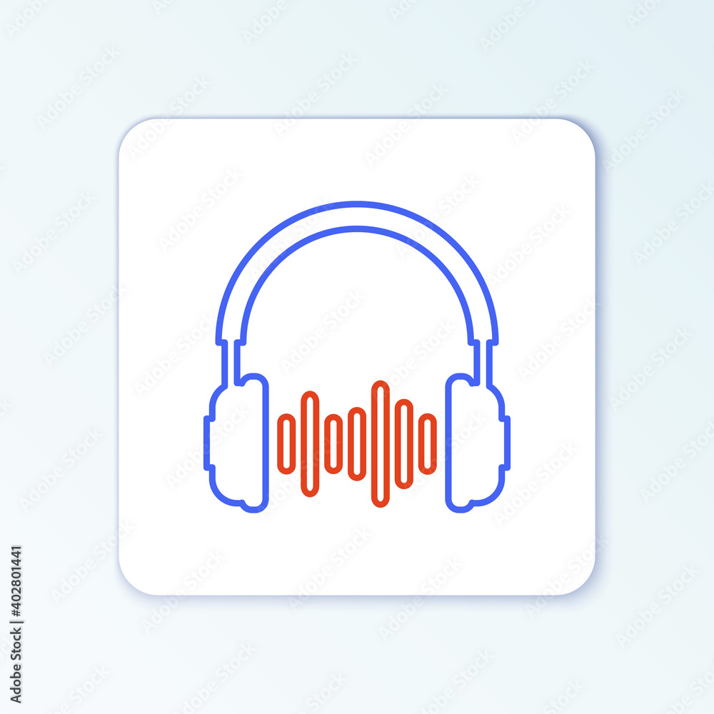 Line Headphone and sound waves icon isolated on white background. Concept object for listening to music, service, communication and operator. Colorful outline concept. Vector. Line Headphone and sound waves icon isolated on white background. Concept object for listening to music, service, communication and operator. Colorful outline concept. Vector.