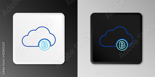 Line Cryptocurrency cloud mining icon isolated on grey background. Blockchain technology, bitcoin, digital money market, cryptocoin wallet. Colorful outline concept. Vector.