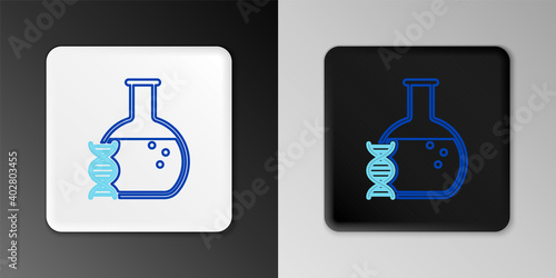 Line DNA research, search icon isolated on grey background. Genetic engineering, genetics testing, cloning, paternity testing. Colorful outline concept. Vector.