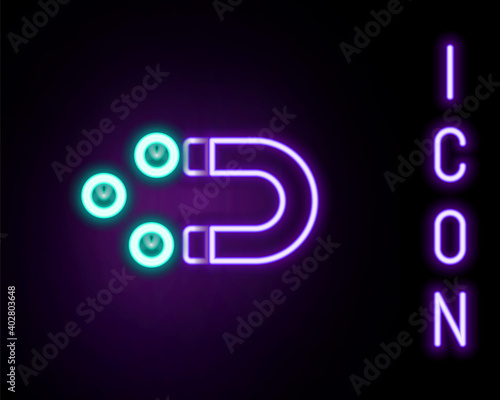 Glowing neon line Customer attracting icon isolated on black background. Customer retention, support and service. Customer people attracting with magnet. Colorful outline concept. Vector.