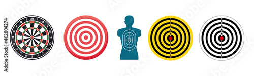 Big set target isolated icons. Targets for shooting. Dartboard icons. Various various arrow board modern icon set on white background.