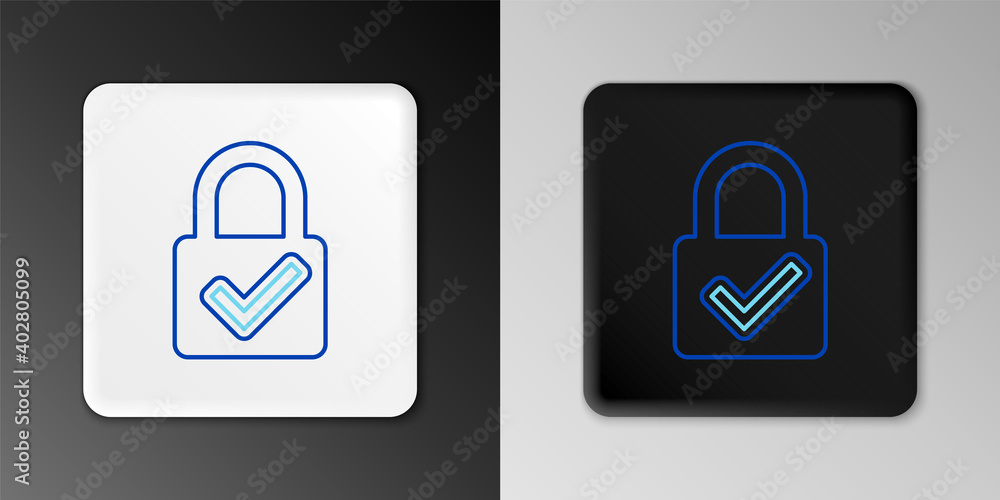 Line Open padlock and check mark icon isolated on grey background. Cyber security concept. Digital data protection. Safety safety. Colorful outline concept. Vector.