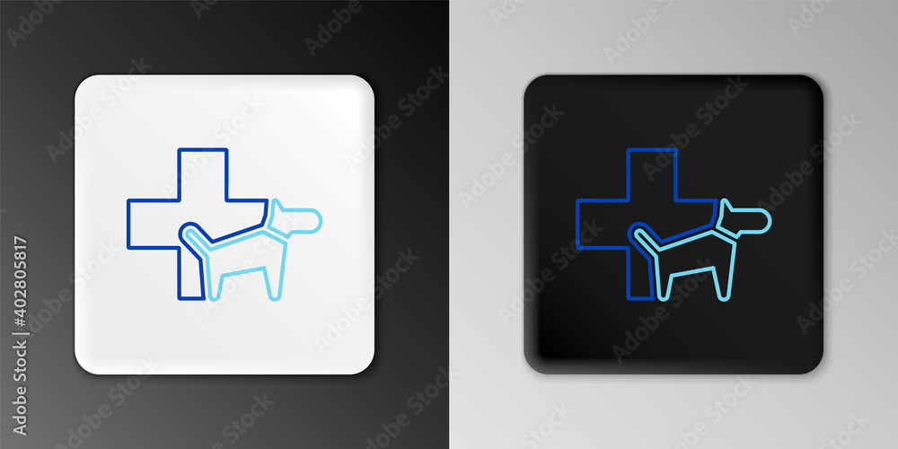 Line Veterinary clinic symbol icon isolated on grey background. Cross with dog veterinary care. Pet First Aid sign. Colorful outline concept. Vector. Line Veterinary clinic symbol icon isolated on grey background. Cross with dog veterinary care. Pet First Aid sign. Colorful outline concept. Vector.