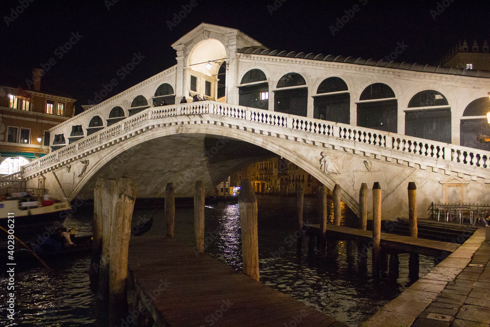 Venice, Italy, January 27, 2020 evocative image of the Rialto Bridge, one of the most 
famous symbols of the city