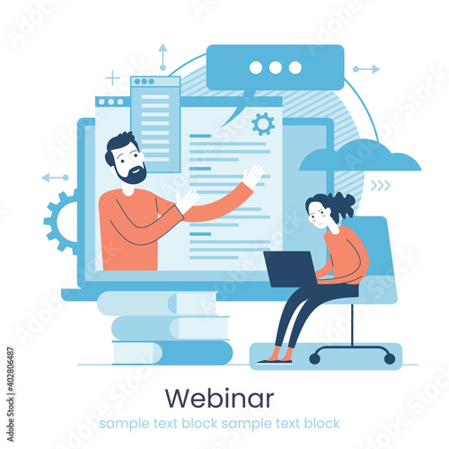 Online learning concept. Internet classes. Online learning metaphors. Educational webinar. Online teacher. Webinar. Digital class.