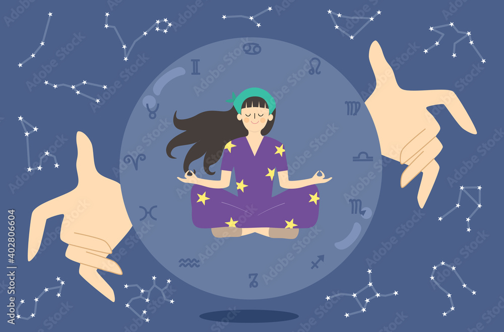 Fototapeta premium Female fortuneteller is focusing with crystal ball.
