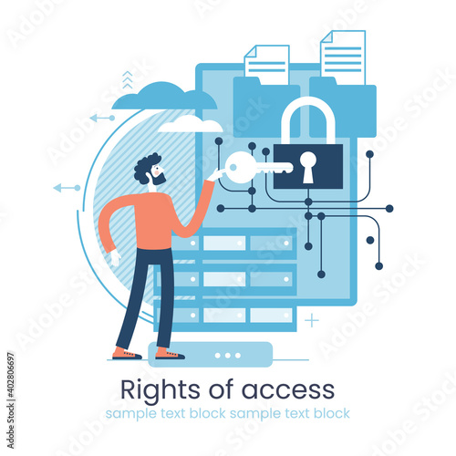 Secure data transmission concept. Access right. Safe file sharing. Protected web traffic. VPN. Analytical traffic assessment. Sharing documents.
