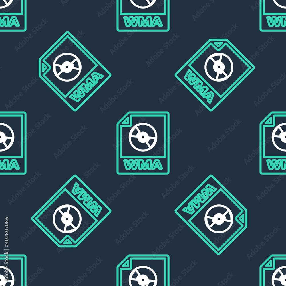 Line WMA file document. Download wma button icon isolated seamless pattern on black background. WMA file symbol. Wma music format sign. Vector.