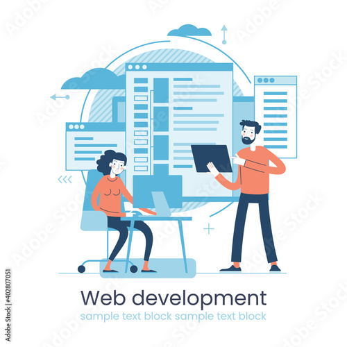 Website architecture concept. PHP and MySql. CMS content management system. Web development. Software testing. Interface design,