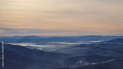 Foggy landscape in the Romanian Carpathians.