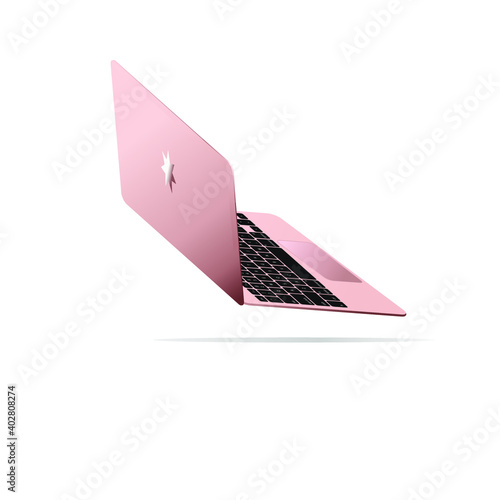 Modern pink laptop in macbook style. Light metallic notebook vector illustration