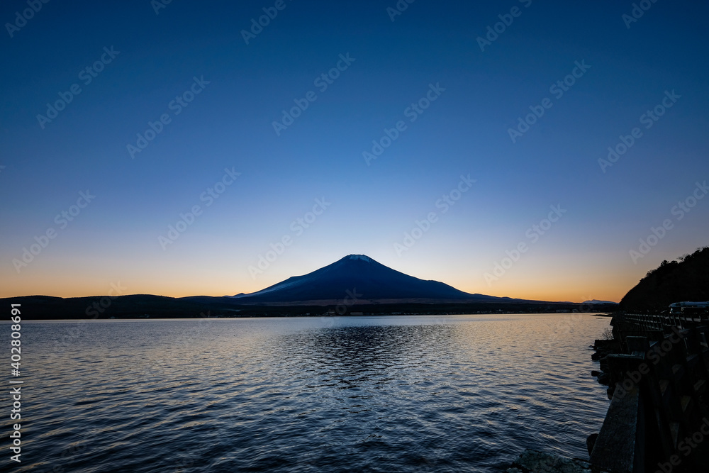 山梨県の山中湖と富士山
