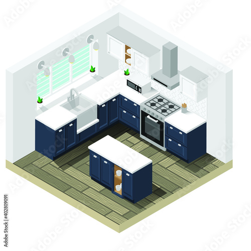 Simple Kitchen Room isometric vector illustration for Kitchen room idea