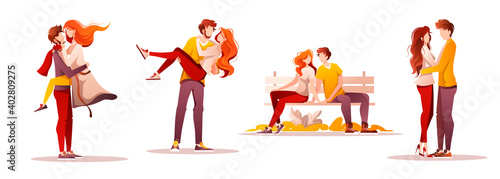 Set of characters. Young couples in love. February 14 Romantic Relationship and Love concepts. Isolated vector illustrations for banner, postcard, poster, card.