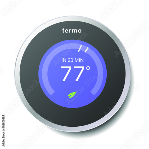 Smart home thermostat. Intelligent climate control system. Digital interior temperature technology