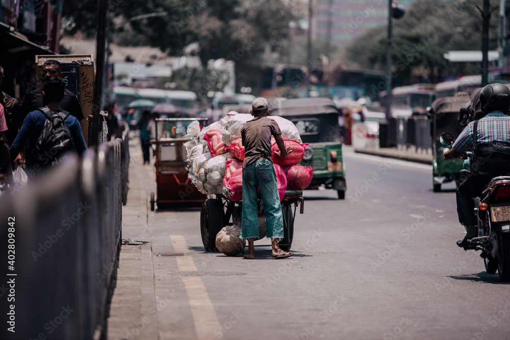 COLOMBO, SRI LANKA - APRIL 03, 2019: Street near the Pettah Market or Manning Market. Pettah Market located in the suburb of Pettah in Colombo, Sri Lanka.