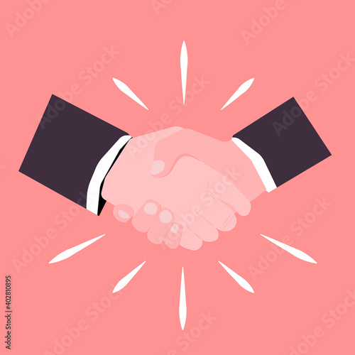 Vector illustration of handshake businessman agreement. Handshake Friendship Partnership. Shaking hands symbol for success deal, happy partnership and greeting shake concepts.Flat style.