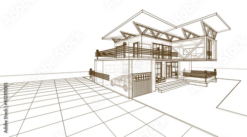 house architectural sketch 3d illustration © Svjatoslav