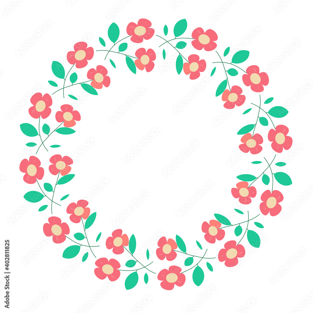 Wreath. Set: leaves,  pink flowers ,floral arrangements, natural elements.