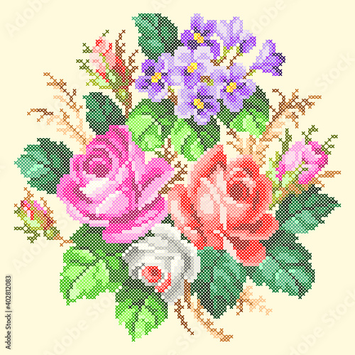 cross stitch bouquet of flowers