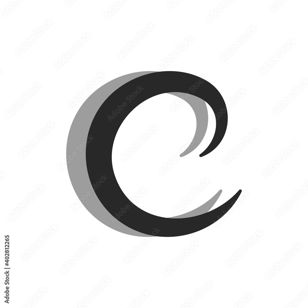 Letter C logo monogram with shadow, typography capital mark minimal style Letter C logo monogram with shadow, typography capital mark minimal style