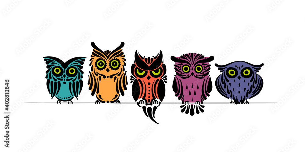 Obraz premium Cute owls family. Colorful style for your design