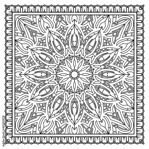 Fototapeta Naklejka Na Ścianę i Meble -  Square pattern in form of mandala with flower for henna, mehndi, tattoo, decoration. decorative ornament in ethnic oriental style. coloring book page.