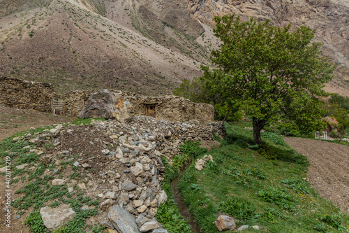 Jizev (Jisev or Jizeu) village in Pamirs mountains, Tajikistan photo