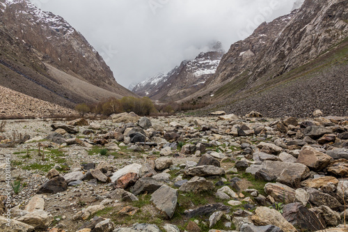 Landscape of Jizev (Jizeu, Geisev or Jisev) valley in Pamir mountains, Tajikistan