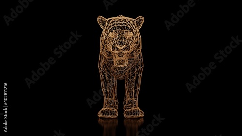 A tiger made of many polygons on a black uniform background. Constructor of cubic elements. Art of the wild animal world in modern performance. 3d rendering.