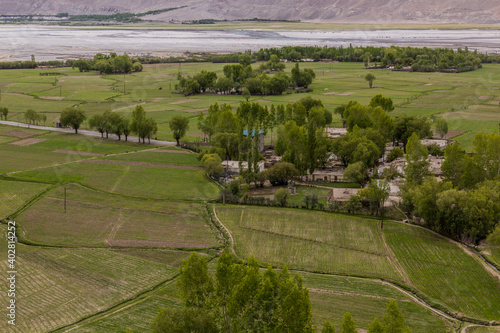 Aerial view of Vrang village in Wakhan valley, Tajikistan