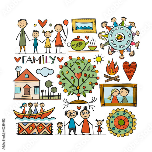 Family Life. Parents and Grandparents. Family House. Sketch for your design