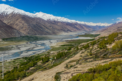 Wakhan valley with Panj river between Tajikistan and Afghanistan