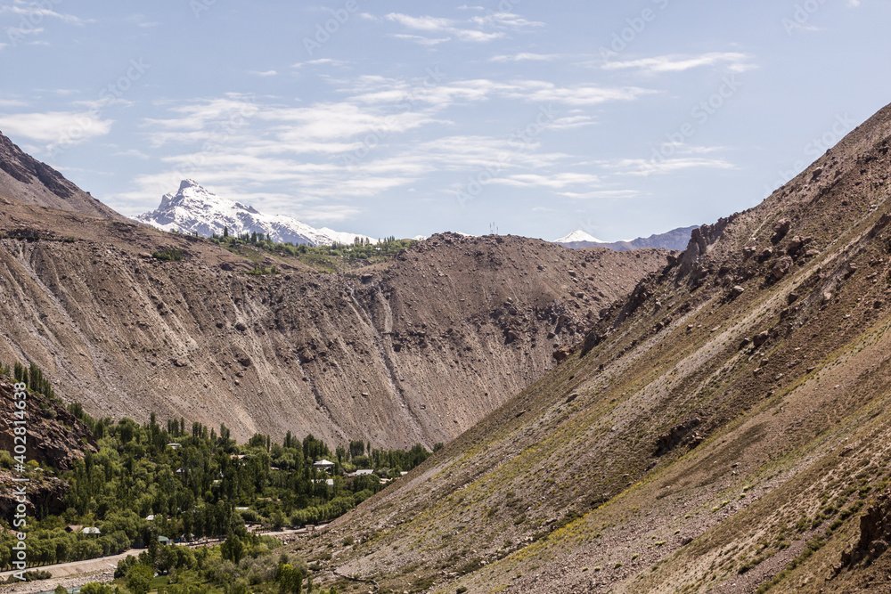 Gunt river valley in Pamir mountains, Tajikistan