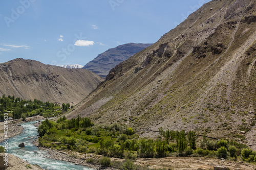 Gunt river valley in Pamir mountains, Tajikistan